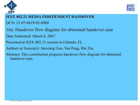 IEEE MEDIA INDEPENDENT HANDOVER DCN: