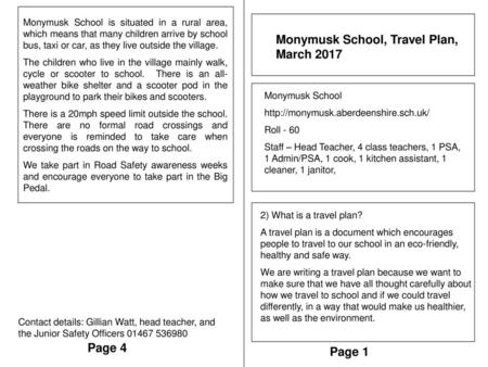 Monymusk School, Travel Plan, March 2017