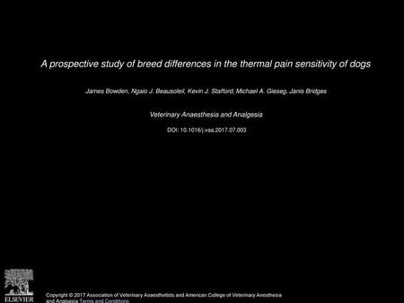 Veterinary Anaesthesia and Analgesia