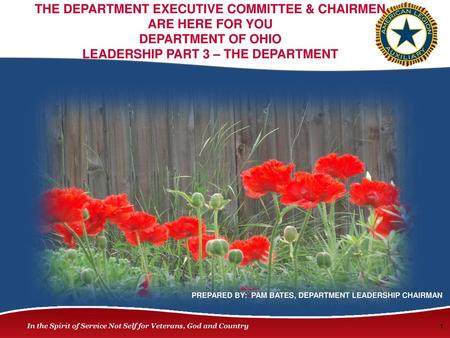 THE DEPARTMENT EXECUTIVE COMMITTEE & CHAIRMEN ARE HERE FOR YOU DEPARTMENT OF OHIO LEADERSHIP PART 3 – THE DEPARTMENT 5/21/2018 To be used with the ALApowerpoint.