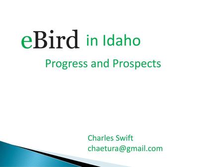 In Idaho Progress and Prospects Charles Swift chaetura@gmail.com.