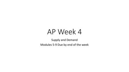 Supply and Demand Modules 5-9 Due by end of the week