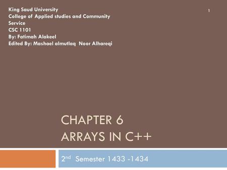 Chapter 6 Arrays in C++ 2nd Semester King Saud University