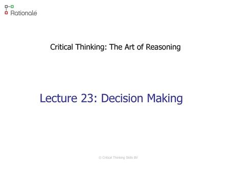 Lecture 23: Decision Making