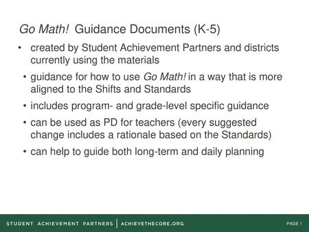 Go Math! Guidance Documents (K-5)