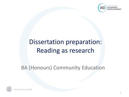 Dissertation preparation: Reading as research