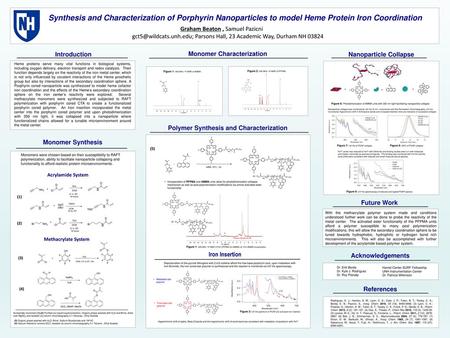 Synthesis and Characterization of Porphyrin Nanoparticles to model Heme Protein Iron Coordination Graham Beaton , Samuel Pazicni gct5@wildcats.unh.edu;