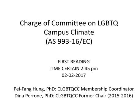 Charge of Committee on LGBTQ Campus Climate (AS /EC)