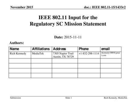 IEEE Input for the Regulatory SC Mission Statement