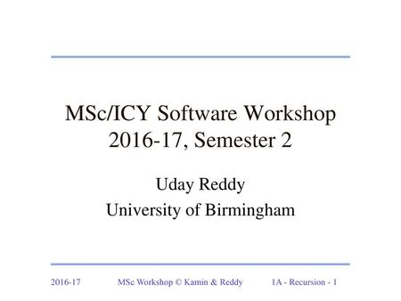 MSc/ICY Software Workshop , Semester 2