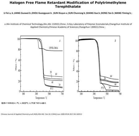 Halogen Free Flame Retardant Modification of Polytrimethylene Terephthalate LI Fei a, b ;JIANG Guowei b ;ZHOU Guangyuan b ;SUN Xiuyun a ;SUN Chunrong.