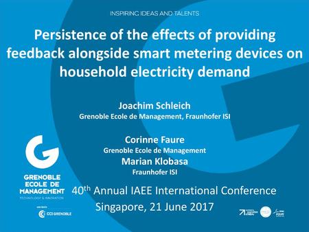 Persistence of the effects of providing feedback alongside smart metering devices on household electricity demand Joachim Schleich Grenoble Ecole.