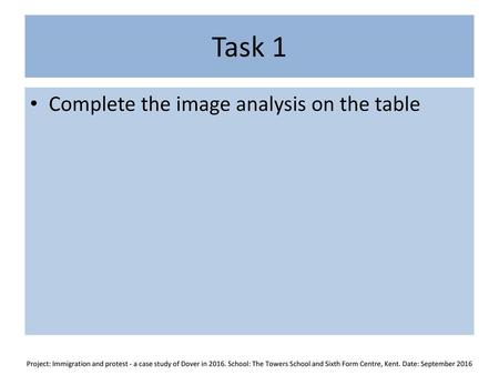 Task 1 Complete the image analysis on the table