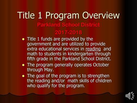 Title 1 Program Overview