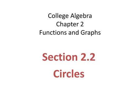 College Algebra Chapter 2 Functions and Graphs