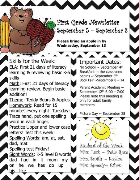 First Grade Newsletter