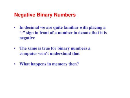 Negative Binary Numbers