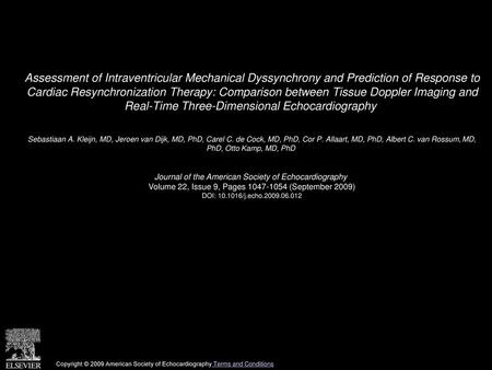 Assessment of Intraventricular Mechanical Dyssynchrony and Prediction of Response to Cardiac Resynchronization Therapy: Comparison between Tissue Doppler.