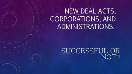 New Deal Acts, Corporations, and Administrations.