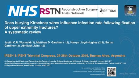 Does burying Kirschner wires influence infection rate following fixation of upper extremity fractures? A systematic review Justin C.R. Wormald (1), Matthew.