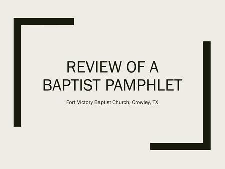 Review of a Baptist pamphlet