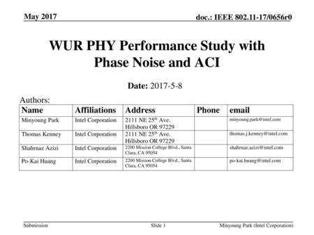 WUR PHY Performance Study with Phase Noise and ACI