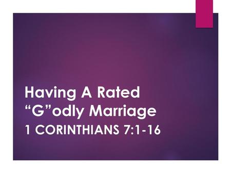 Having A Rated “G”odly Marriage