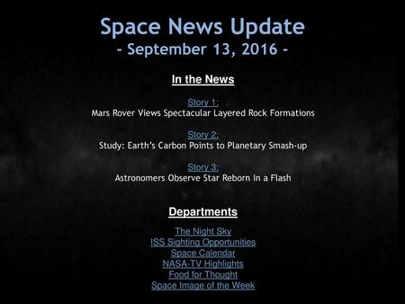 Space News Update - September 13, In the News Departments