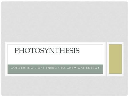 Converting Light Energy to Chemical Energy