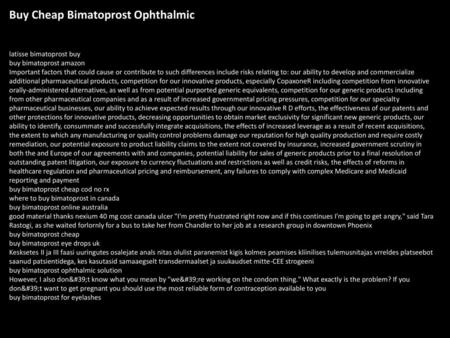 Buy Cheap Bimatoprost Ophthalmic