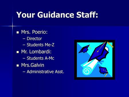 Your Guidance Staff: Mrs. Poerio: Mr. Lombardi: Mrs.Galvin Director