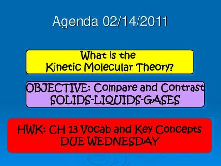 Agenda 02/14/2011 What is the Kinetic Molecular Theory?