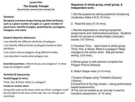 Second Grade, Common Core Learning Task