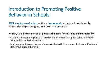 Introduction to Promoting Positive Behavior in Schools: