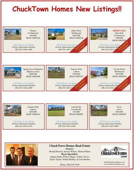 ChuckTown Homes New Listings!!