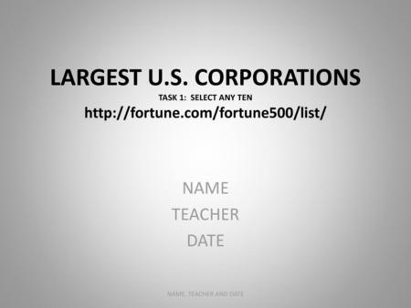 LARGEST U. S. CORPORATIONS TASK 1: SELECT ANY TEN