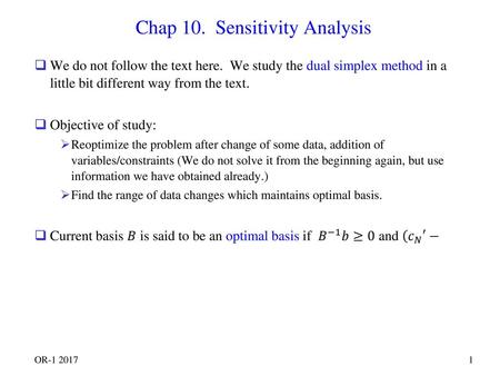 Chap 10. Sensitivity Analysis