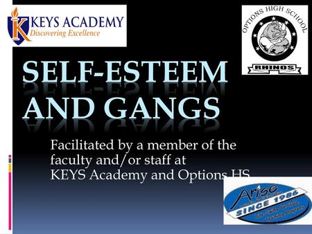 Self-Esteem and Gangs Facilitated by a member of the faculty and/or staff at KEYS Academy and Options HS.