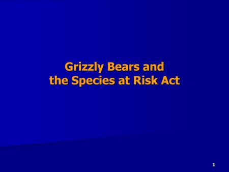 Grizzly Bears and the Species at Risk Act