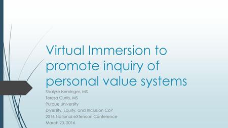 Virtual Immersion to promote inquiry of personal value systems