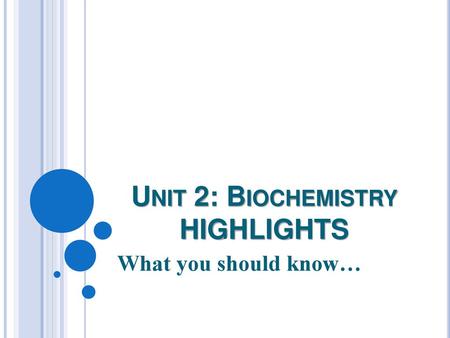 Unit 2: Biochemistry HIGHLIGHTS