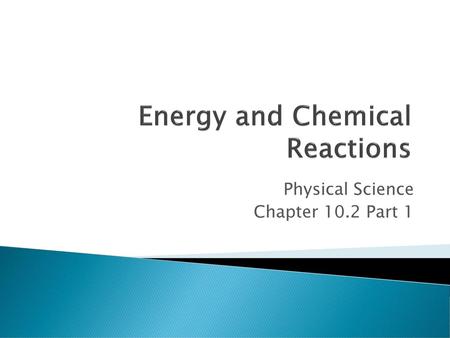 Energy and Chemical Reactions