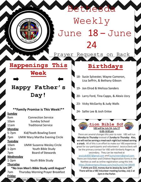 Bethesda Weekly June 18 – June 24 Happenings This Week Birthdays