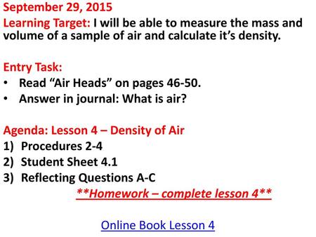 **Homework – complete lesson 4**