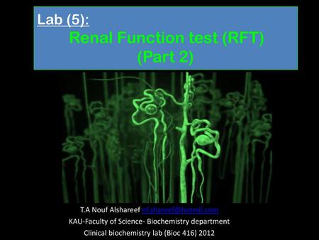 Lab (5): Renal Function test (RFT) (Part 2)