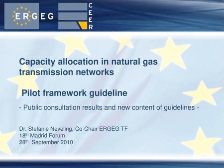 Capacity allocation in natural gas transmission networks Pilot framework guideline - Public consultation results and new content of guidelines - Dr.