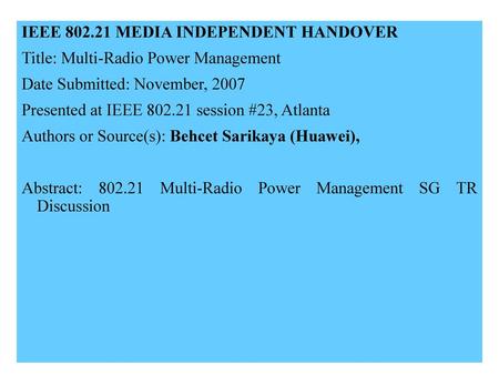 IEEE MEDIA INDEPENDENT HANDOVER