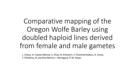 Comparative mapping of the Oregon Wolfe Barley using doubled haploid lines derived from female and male gametes L. Cistue, A. Cuesta-Marcos, S. Chao, B.