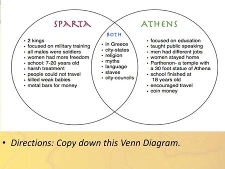 Bellringer Directions: Copy down this Venn Diagram.