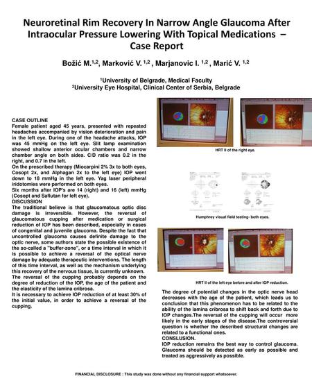 Neuroretinal Rim Recovery In Narrow Angle Glaucoma After Intraocular Pressure Lowering With Topical Medications  – Case Report Božić M.1,2, Marković V.